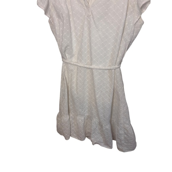 Style & Co White Eyelet Cotton Flutter Sleeve Belted Ruffle Dress XL Bridal - Picture 5 of 11